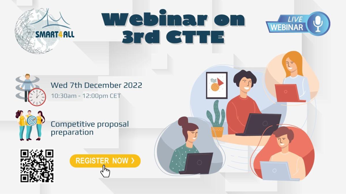 SMART4ALL Webinar on Competitive Proposal Preparation for 3rd CTTE Open Call <strong>December 7<sup>th</sup>, 2022 • 10:30-12:00 (CET)</strong>